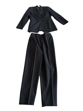 Harve Benard Black Pinstripe Pantsuit with Tailored Jacket